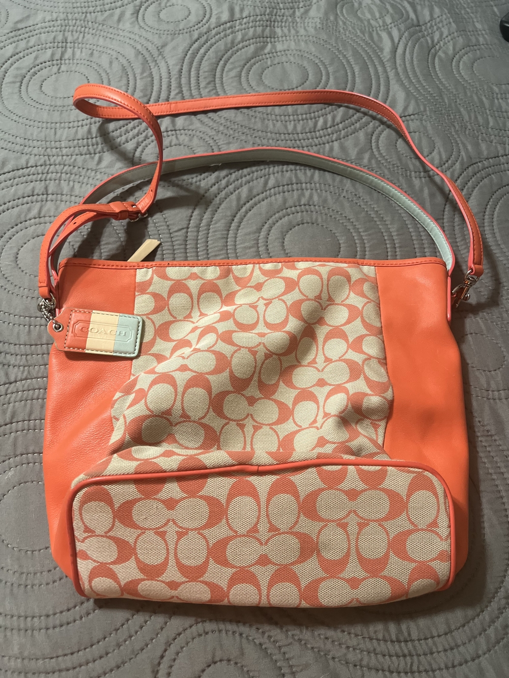 Coach Orange and Cream Signature Canvas Shoulder Bag Crossbody
